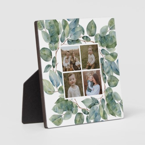 Watercolor soft greenery personalize photos plaque