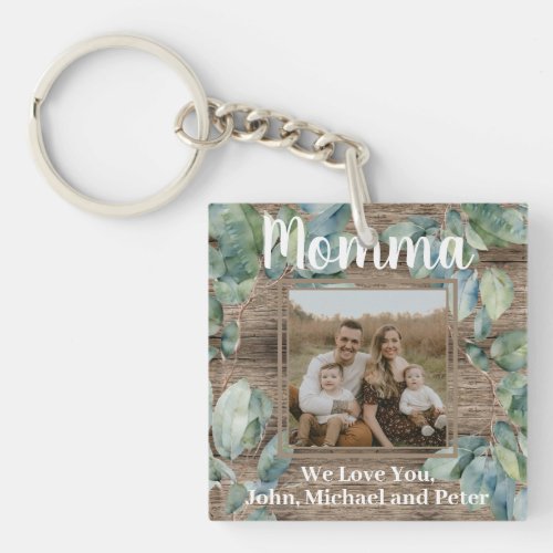 Watercolor soft greenery rustic personalize photo keychain