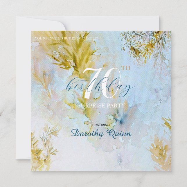 Watercolor Soft Heavenly Leaves Surprise Birthday Invitation (Front)