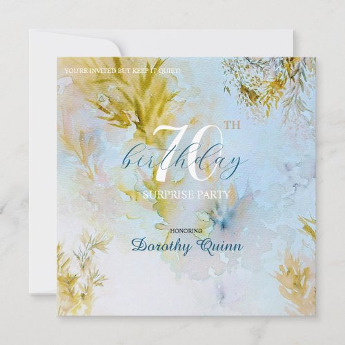 Watercolor Soft Heavenly Leaves Surprise Birthday Invitation