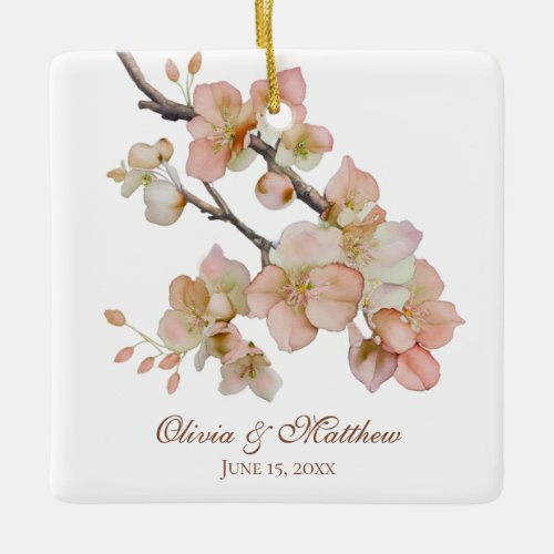 Watercolor soft orange pink spring blossoms ceramic ornament