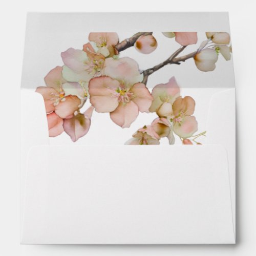 Watercolor soft orange pink spring blossoms envelope