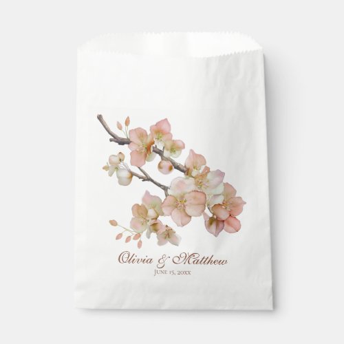 Watercolor soft orange pink spring blossoms favor bag