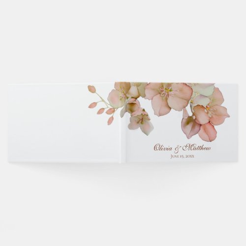 Watercolor soft orange pink spring blossoms guest book