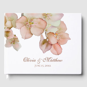 Watercolor soft orange pink spring blossoms guest book