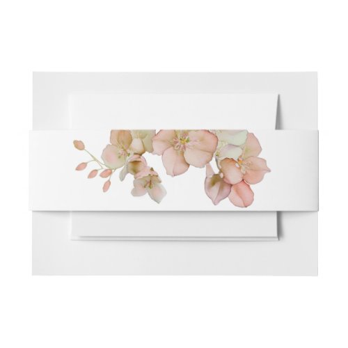 Watercolor soft orange pink spring blossoms invitation belly band