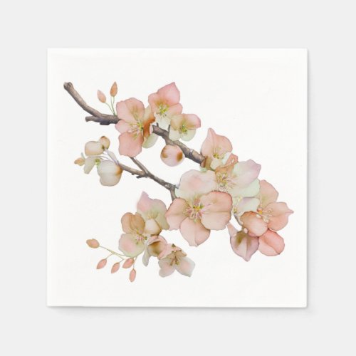 Watercolor soft orange pink spring blossoms napkins