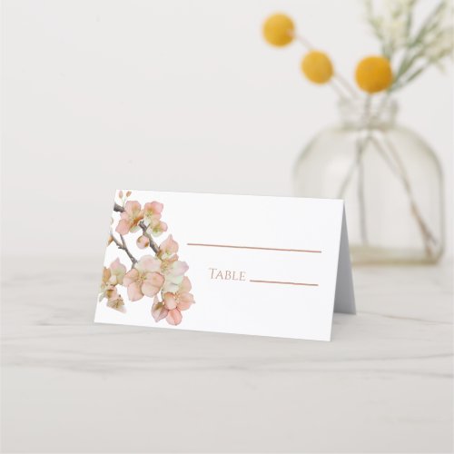 Watercolor soft orange pink spring blossoms place card