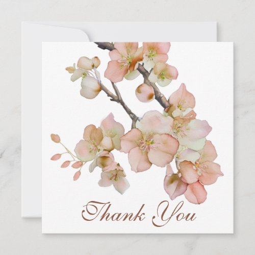 Watercolor soft orange pink spring blossoms thank you card