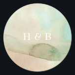 Watercolor Soft Pastel Beach Wedding Classic Round Sticker<br><div class="desc">This dreamy watercolor classic round sticker is totally romantic brushed with simple stunning ombré washes of colors of green, this classic round sticker is a works of art. It's no surprise that this lovely, soft wash painting style translates perfectly into a beautiful soft invite for a destination wedding, ideally -...</div>