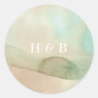 Watercolor Soft Pastel Beach Wedding Classic Round Sticker