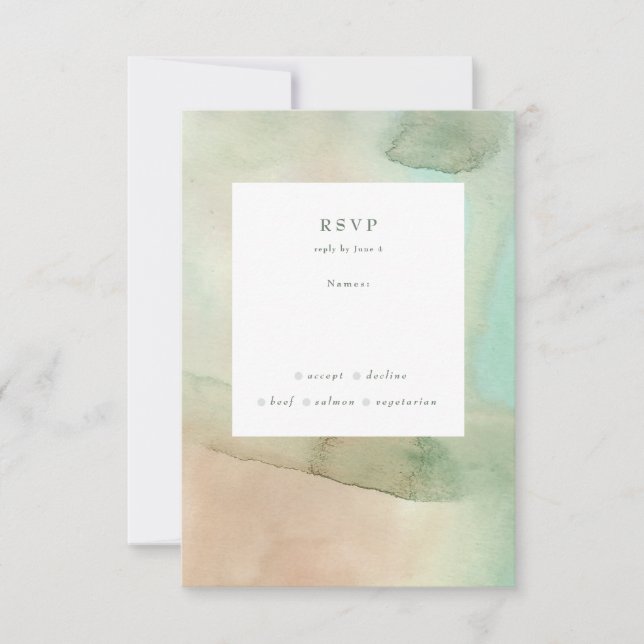 Watercolor Soft Pastel Beach Wedding RSVP Card (Front)