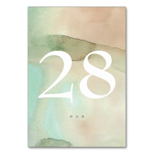 Watercolor Soft Pastel Beach Wedding Table Number