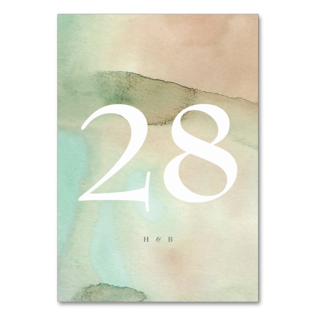 Watercolor Soft Pastel Beach Wedding Table Number (Front)