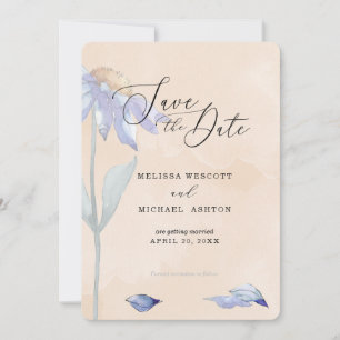 Watercolor Soft Peach with Purple Daisy Wedding Save The Date