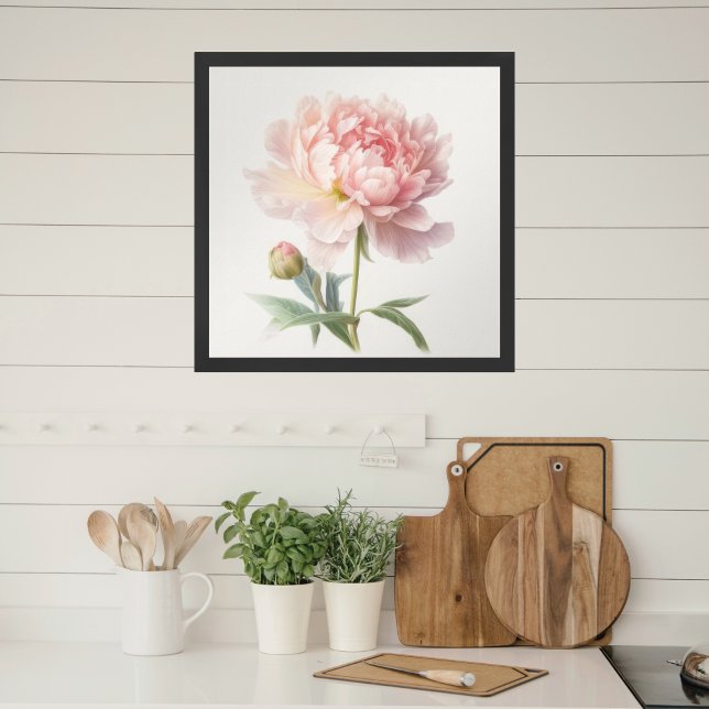 Watercolor Soft Pink Peony in Bloom Square Poster (Creator Uploaded)