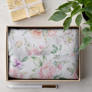 Watercolor Soft Pink Rose & Peony Floral Tissue Paper
