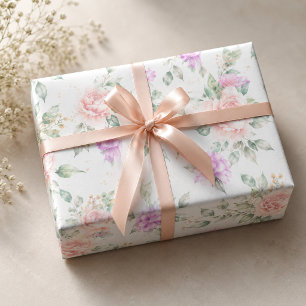 Watercolor Soft Pink Rose & Peony Floral Wrapping Paper