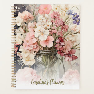 Watercolor Soft Pink Wildflowers Cottagecore Planner