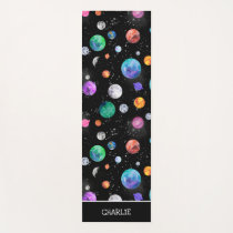 Watercolor Solar System Outer Space Kids Yoga Mat
