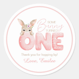 Watercolor Some Bunny is ONE Birthday party favor Classic Round Sticker