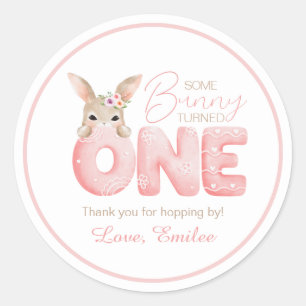 Watercolor Some Bunny is ONE Birthday party favor Classic Round Sticker