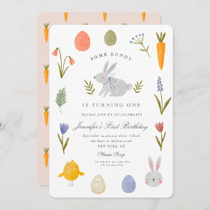 Watercolor Some Bunny is Turning  One Birthday Invitation