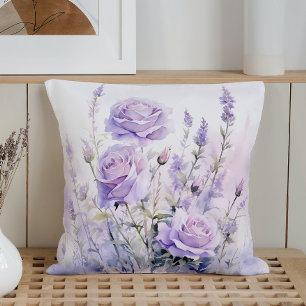 Watercolor Soothing Lavender Meadows Throw Pillow