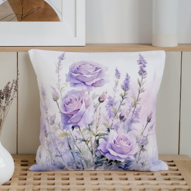 Watercolor Soothing Lavender Meadows Throw Pillow (Creator Uploaded)