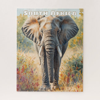 Watercolor South African Elephant Nature Jigsaw Puzzle