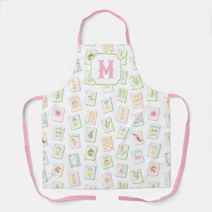 Watercolor Southern Summer Mahjong Tiles Monogram Apron