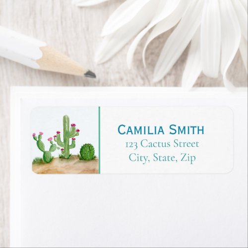 Watercolor Southwest Flowering Cactus Return Label