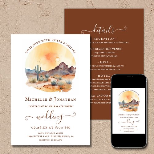 Watercolor Southwestern Desert All In One Wedding Invitation
