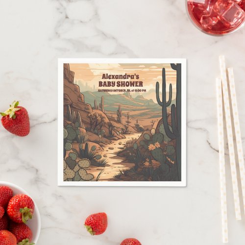 Watercolor Southwestern Desert and Cactus Baby Sho Napkins