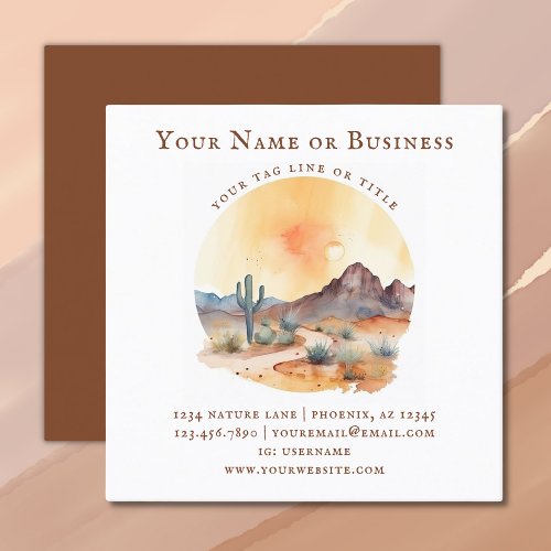 Watercolor Southwestern Desert and Cactus Square Business Card