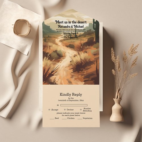 Watercolor Southwestern Desert and Cactus Wedding All In One Invitation