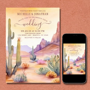 Watercolor Southwestern Desert and Cactus Wedding Invitation