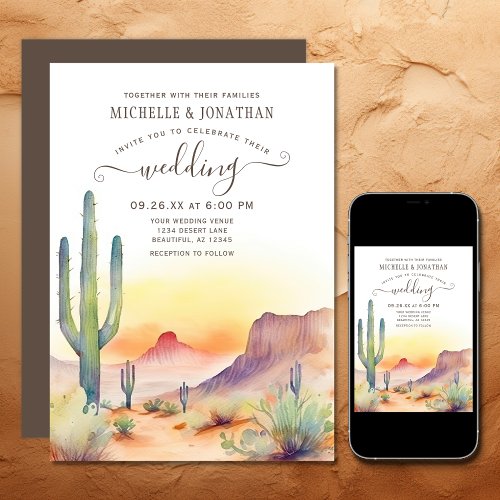 Watercolor Southwestern Desert and Cactus Wedding Invitation