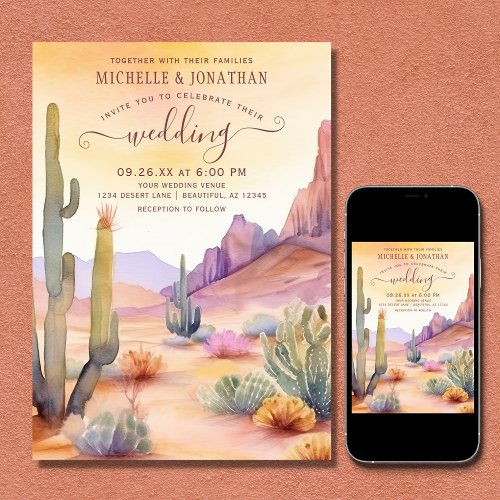 Watercolor Southwestern Desert and Cactus Wedding Invitation