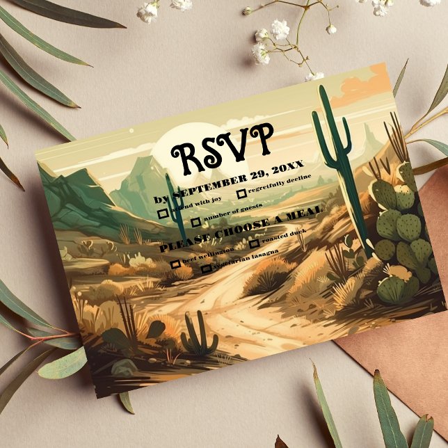 Watercolor Southwestern Desert and Cactus Wedding RSVP Card (Creator Uploaded)