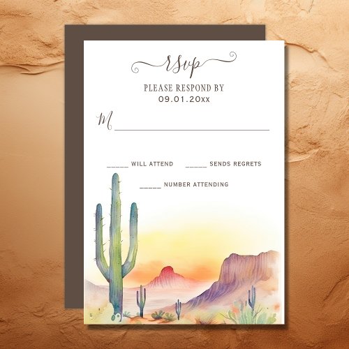Watercolor Southwestern Desert and Cactus Wedding RSVP Card