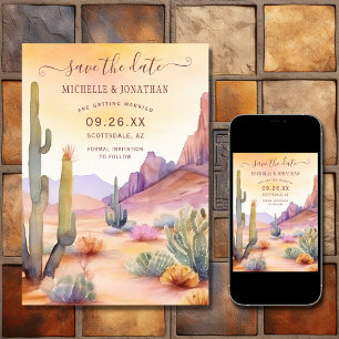 Watercolor Southwestern Desert and Cactus Wedding Save The Date