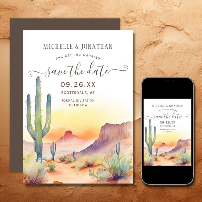 Watercolor Southwestern Desert and Cactus Wedding Save The Date (Printed and Digital - Watercolor Southwestern Desert and Cactus Wedding Save The Date)