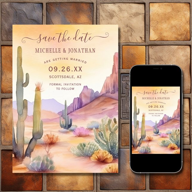 Watercolor Southwestern Desert and Cactus Wedding Save The Date (Printed and Digital - Watercolor Southwestern Desert and Cactus Wedding Save The Date)