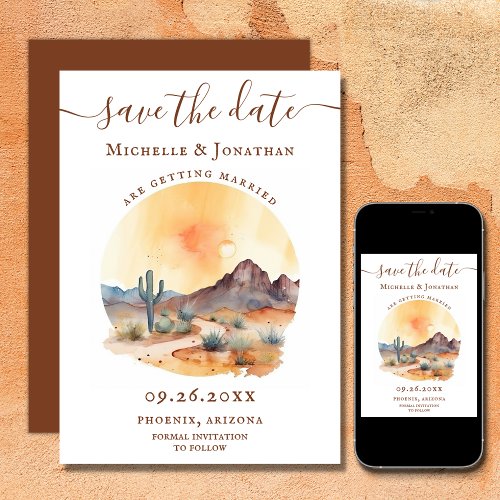 Watercolor Southwestern Desert and Cactus Wedding Save The Date