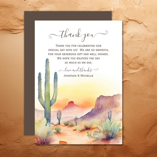 Watercolor Southwestern Desert and Cactus Wedding Thank You Card