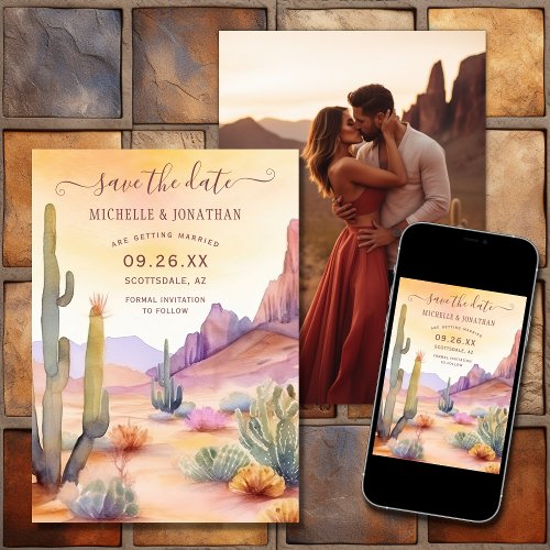 Watercolor Southwestern Desert Photo Wedding Save The Date
