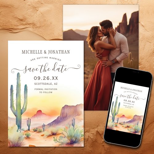 Watercolor Southwestern Desert Photo Wedding Save The Date