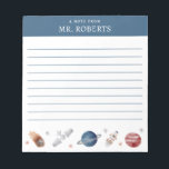 Watercolor Space and Planets Science Teacher Notepad<br><div class="desc">Space themed science teacher notepad with name template on a blue background.  A cute personalized writing paper pad that is lined and features watercolor stars,  satellite,  planets,  rocket ship,  and meteor.  This science themed notepad would make a thoughtful teacher appreciation gift or fun back to school stationery.</div>