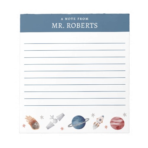 Watercolor Space and Planets Science Teacher Notepad